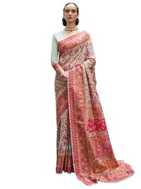 AKHILAM Women's  Banarasi Cotton Blend Saree With Blouse Piece