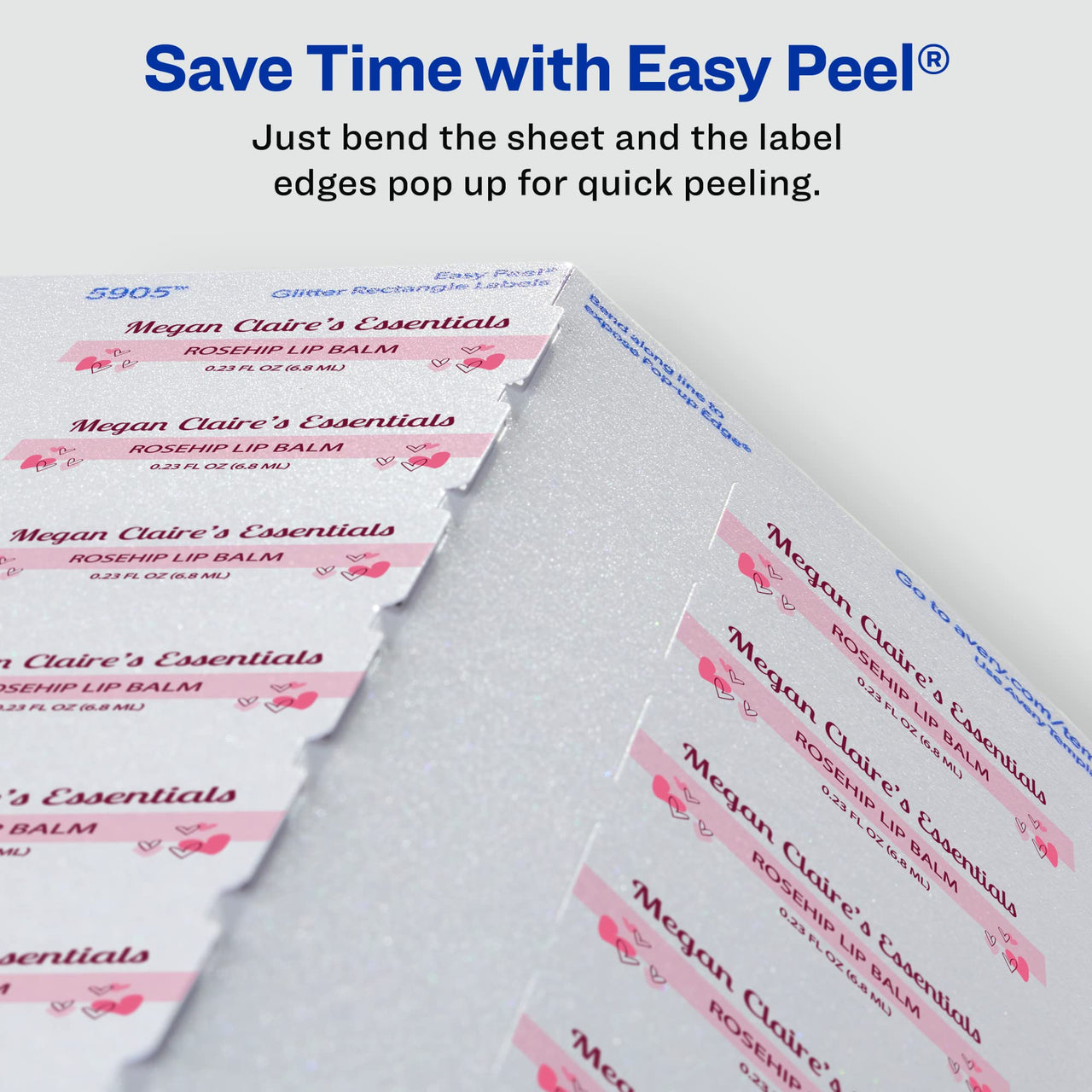 Avery Luxe Collection Glitter Stickers, 1" x 2-5/8", Mess-Free White Glitter, Print to The Edge, Easy Peel, Printable Glitter Sticker Paper for Inkjet Printers, 96 Rectangle Labels Total (05905) 1" x 2-5/8" 96 labels