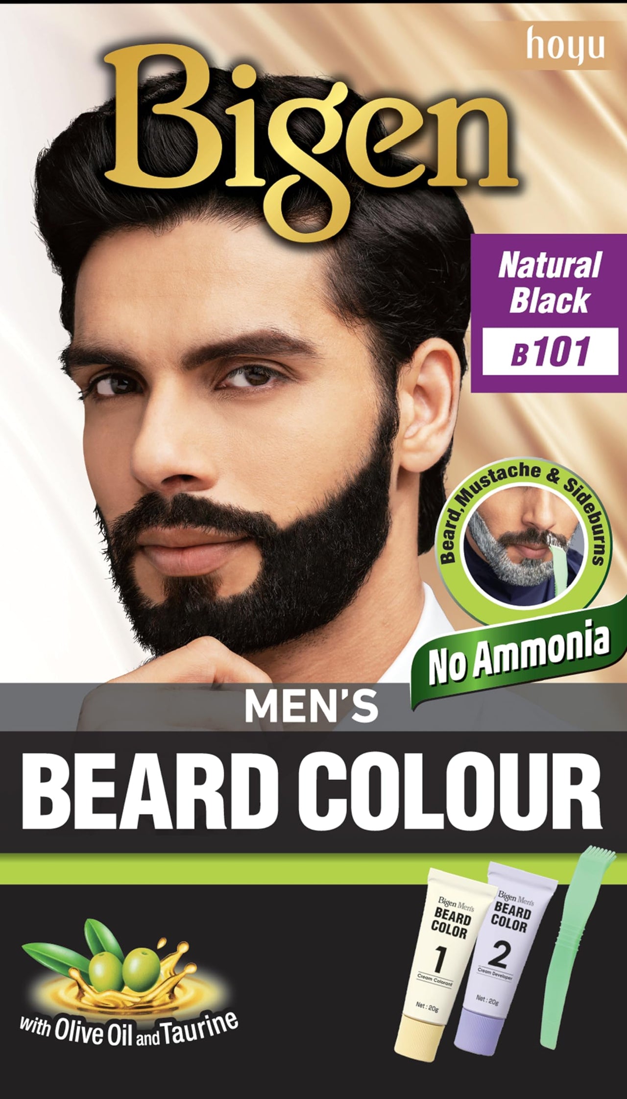 Bigen Men's  Beard Color, 20g+20g - Natural Black B101