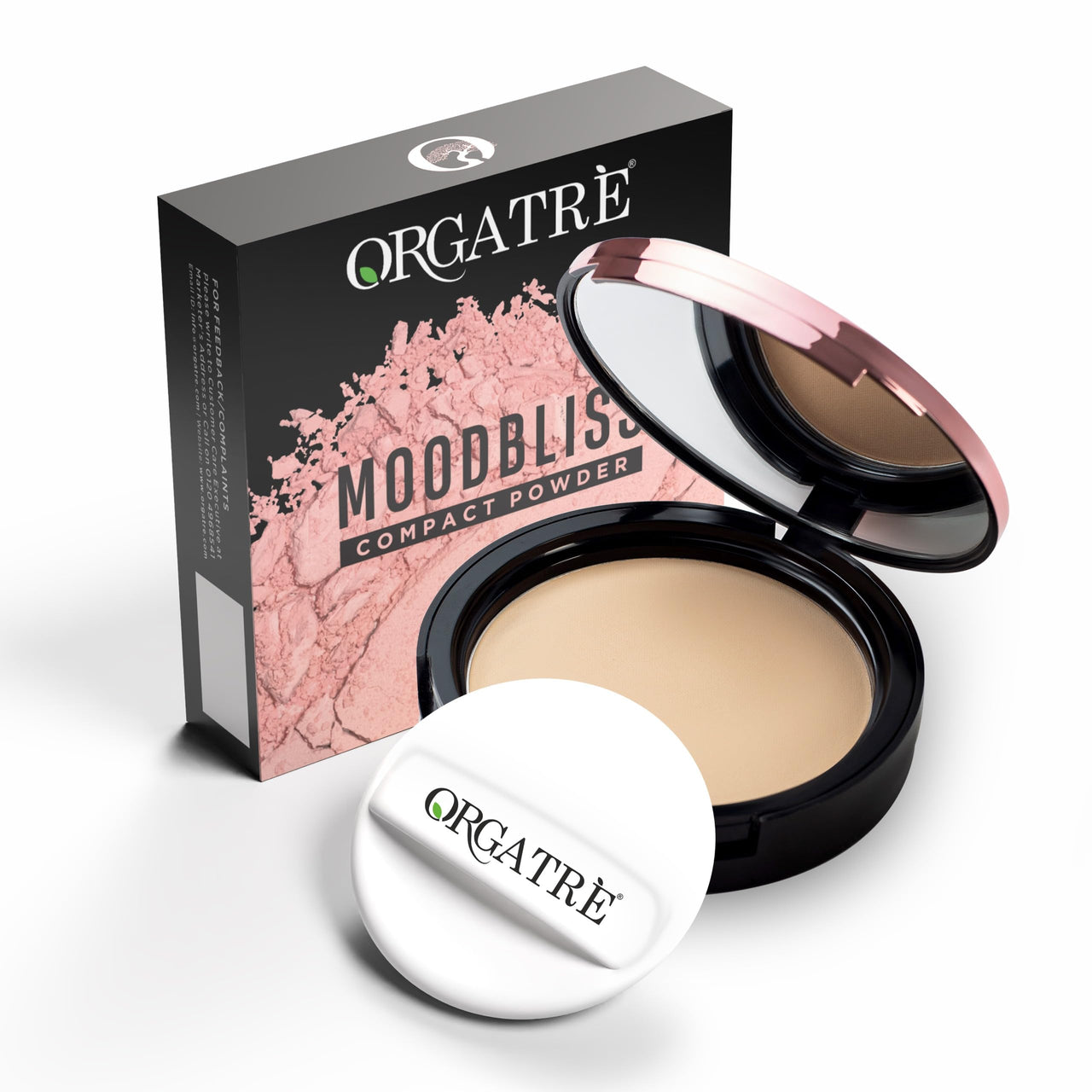 Orgatre MoodBliss Compact Powder for Women - Matte Finish, Oil Control, Long-Lasting, Lightweight & Buildable for Oily & Dry Skin (Clear Beige, 9 gm)