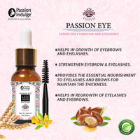 Passion Indulge Eye Lash Brow Serum for Eyebrow and Eyelashes with Castor, Argan, Ylang Ylang and Lavender Oil - 10ml | Growth of Eyebrow and Eyelashes | Maintain the Thickness, White, 50 g
