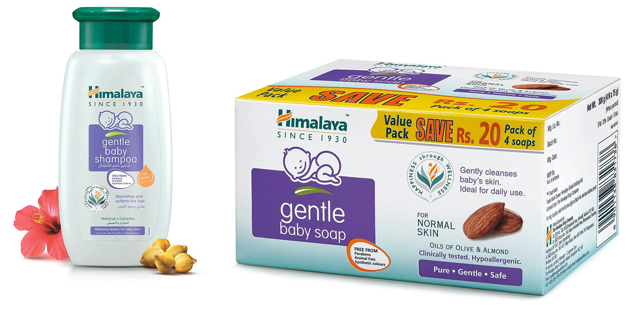 Himalaya Baby Shampoo (400 ml) & Himalaya Gentle Baby Soap Value Pack, 4 * 75g