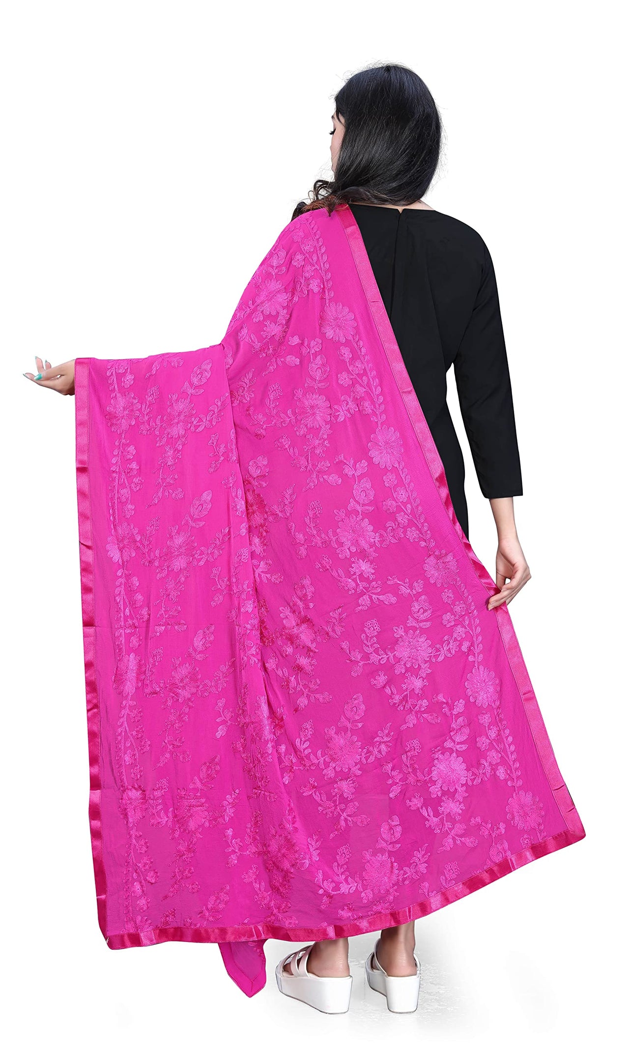 AKSHAR LLC Women's  Embroidered Chiffon Dupatta