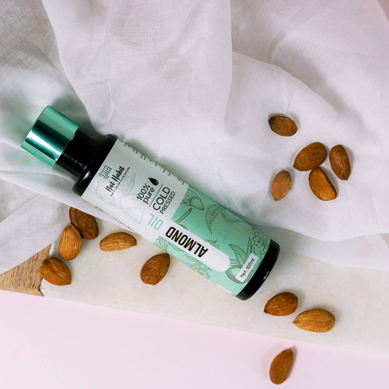 Nat Habit Cold Pressed 100% Pure Sweet Almond (Badam) Oil for Skin & Hair With Vitamin E, Omega-3,6 & 9, Mineral Free - 50 ml