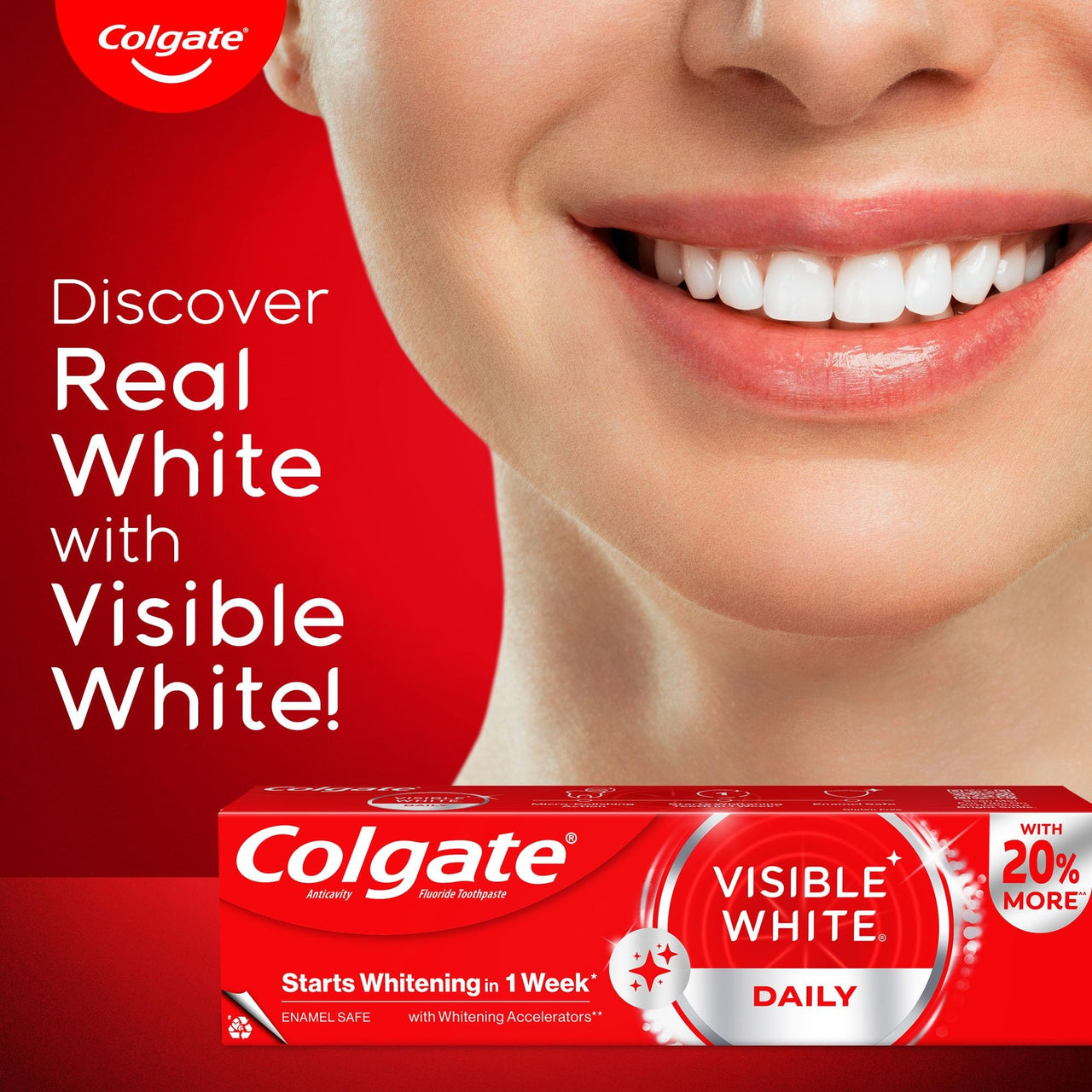 Colgate Visible White Toothpaste, Teeth Whitening Starts in 1 week, Safe on Enamel, Stain Removal Tooth Paste and Minty Flavour for Fresh Breath (200g + 40g, Combo Pack)