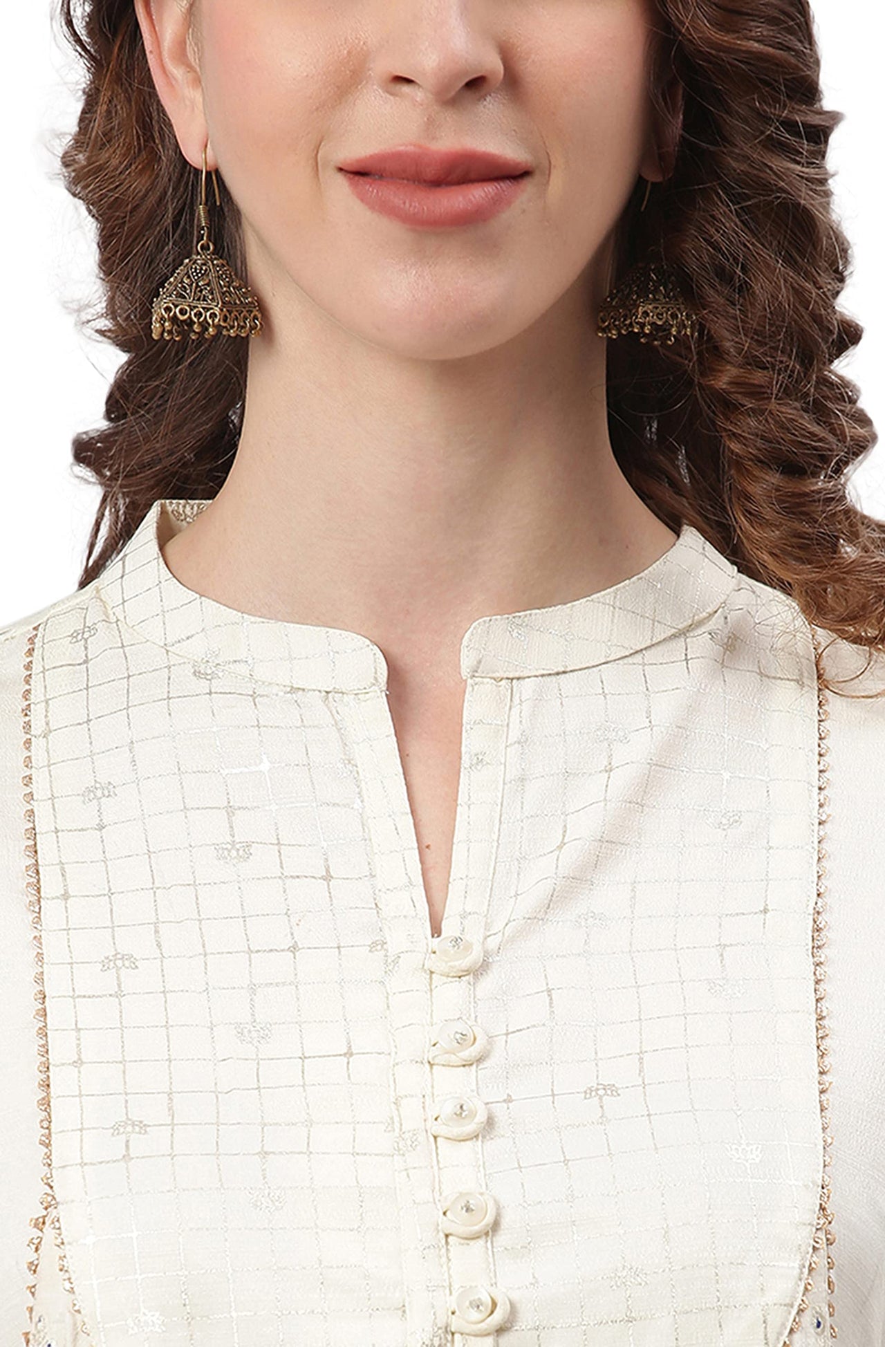 Janasya Women's  Off- White and Silver Poly Silk Kurta With Palazzo and Dupatta