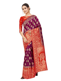 SATYAM WEAVES Women's  Banarasi Cotton Silk Saree With Blouse Piece