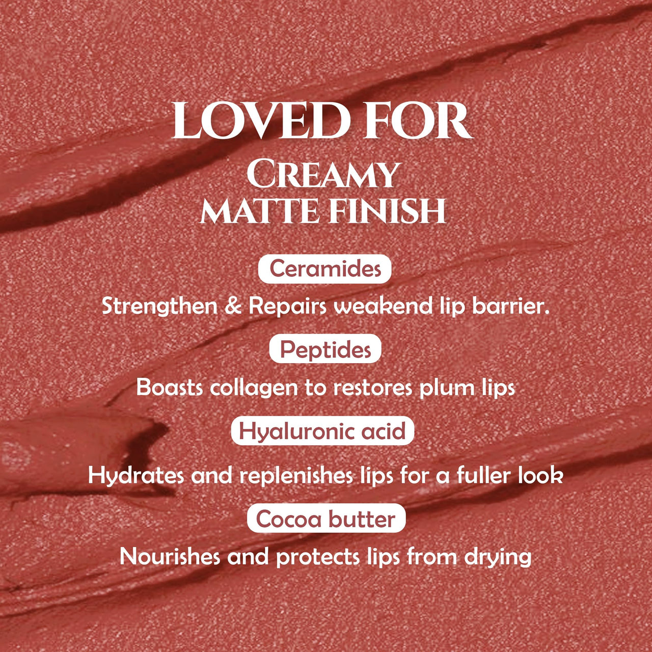 Glamveda Creamy Matte Long Lasting Lipstick with Ceramides & Peptides, Lightweight, 12 Hour Wear, Smudgeproof & Transferproof - Peaches 302