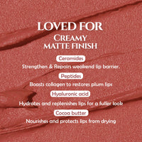 Glamveda Creamy Matte Long Lasting Lipstick with Ceramides & Peptides, Lightweight, 12 Hour Wear, Smudgeproof & Transferproof - Peaches 302