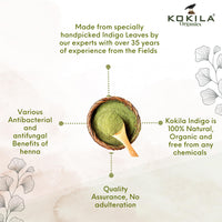 Kokila Indigo Powder 100% Naturals & Organic Hair Coloring, Protects hair from Damage, Dark Brown Color - 1 Box (2 Pouches - 100Gm each) 200Gm