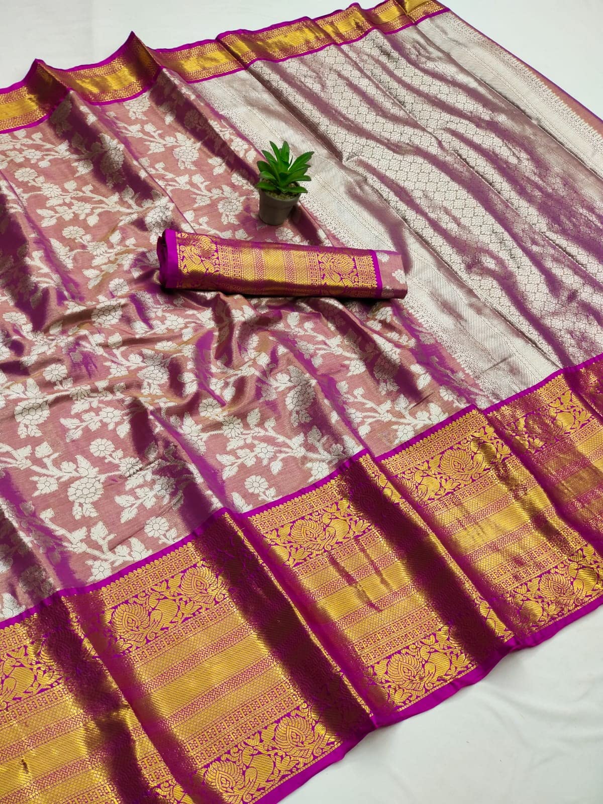 Pandadi Saree Women's  Arasi Soft Tissue Banarasi Silk Dharmavaram Pattu Saree With Unstiched Blouse Piece