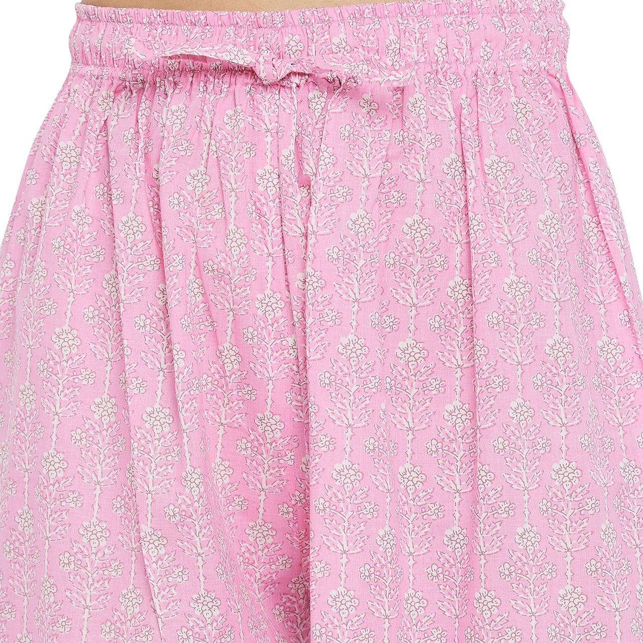 Tissu Women's  Cotton Pink & White Floral Printed Kurta with Palazzo L