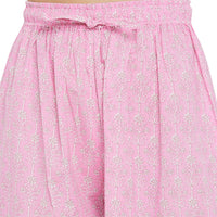 Tissu Women's  Cotton Pink & White Floral Printed Kurta with Palazzo L