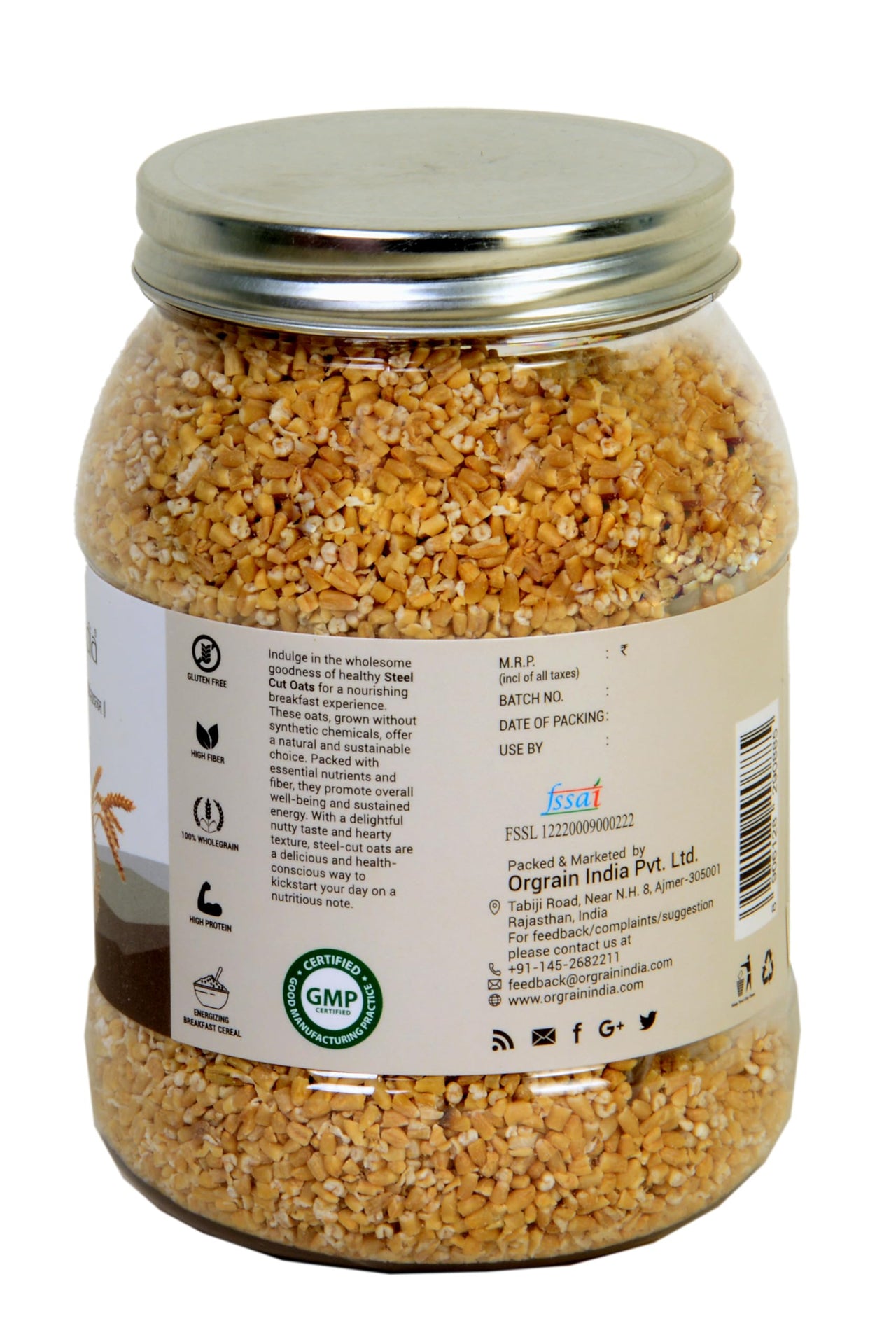 Orgrain India Steel Cut Oats 650g | Steel Cut Oats for Weight Loss | Sugar Free Oats | Healthy Breakfast | 100% Wholegrain Healthy Breakfast