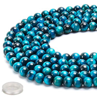 70PCS Natural 8MM Healing Gemstone, Blue Tiger’s Eye Energy Stone Round Loose Beads, Semi-Precious Crystal Beads with Free Elastic String for Jewelry Making DIY