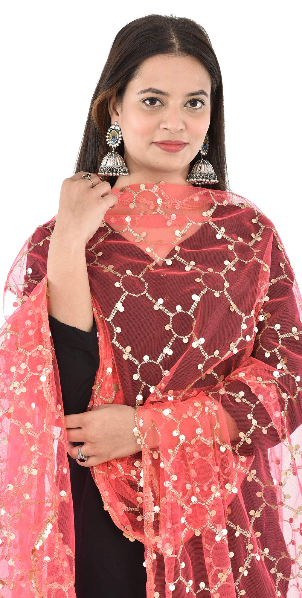 YOUTHQUAKE Heavy Embellished Plastic Mirror Net Dupatta for Womens & Girls