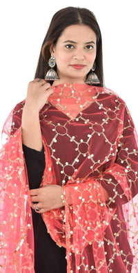 YOUTHQUAKE Heavy Embellished Plastic Mirror Net Dupatta for Womens & Girls