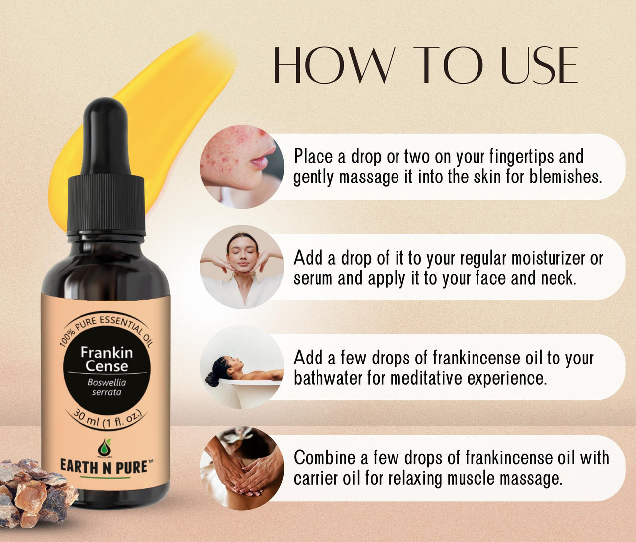 Earth N Pure Frankincense Essential Oil (Loban Oil) Undiluted, Natural and Therapeutic Grade with Glass Dropper -15 ml
