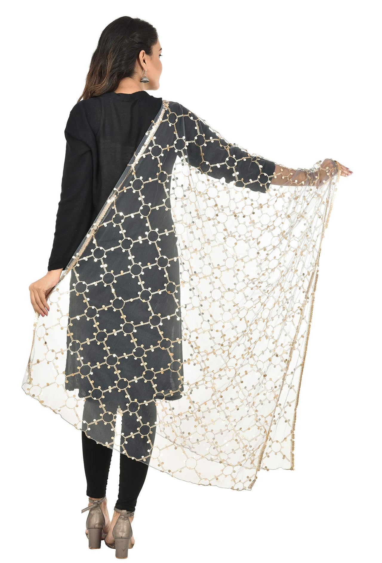 YOUTHQUAKE Heavy Embellished Plastic Mirror Net Dupatta for Womens & Girls