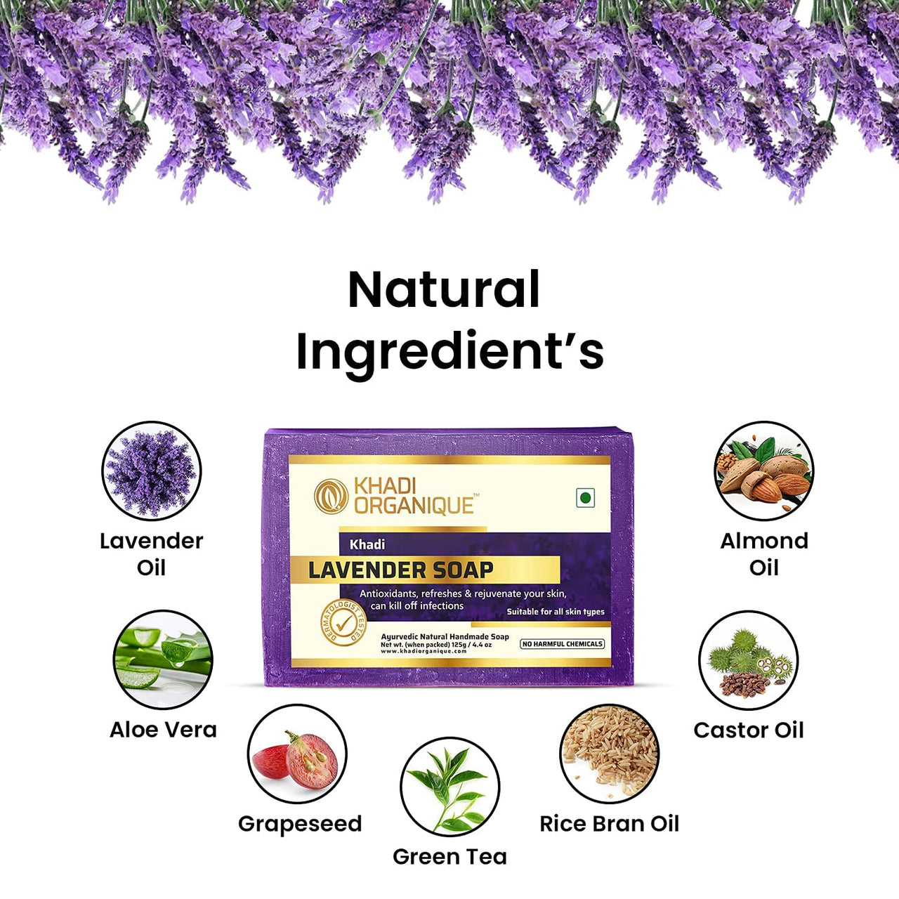 Khadi Organique Natural Herbal Pure Lavender Soap Pack of 5