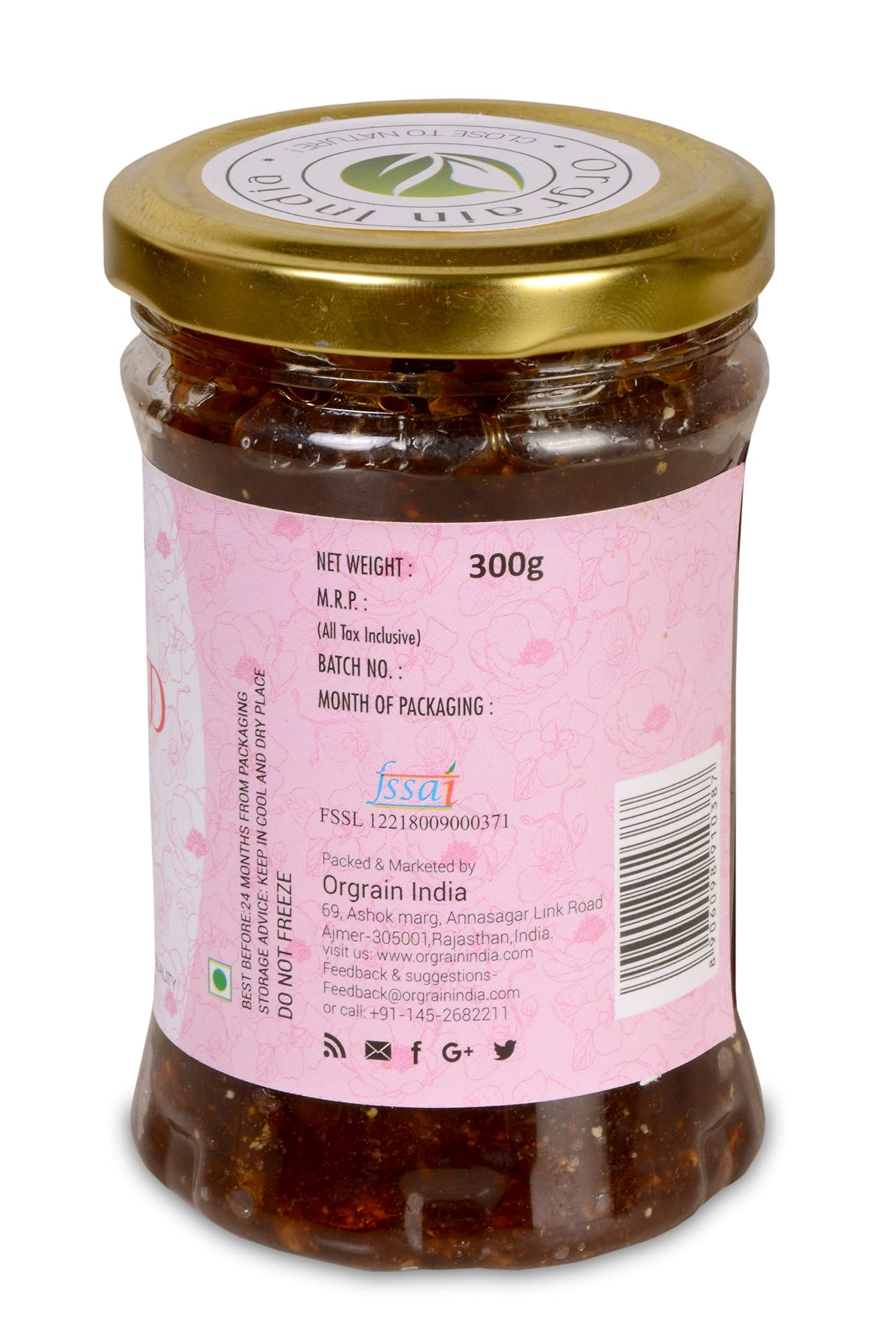 Orgrain India Pushkar Raj Gulkand 900g (Pack of 3 * 300g)