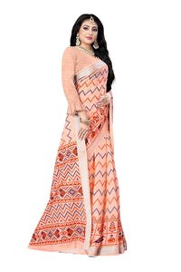 DHRUVI TRENDZ Women's  Cotton Silk Printed Banarasi Patola Silk Blend saree women with Blouse Piece (Orange)