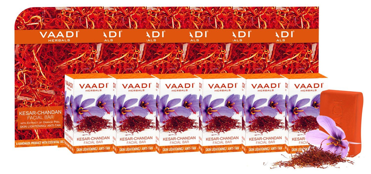 VAADI HERBALS Kesar Chandan Facial Bars With Extract Of Orange Peel, 25Gm (Pack Of 6)
