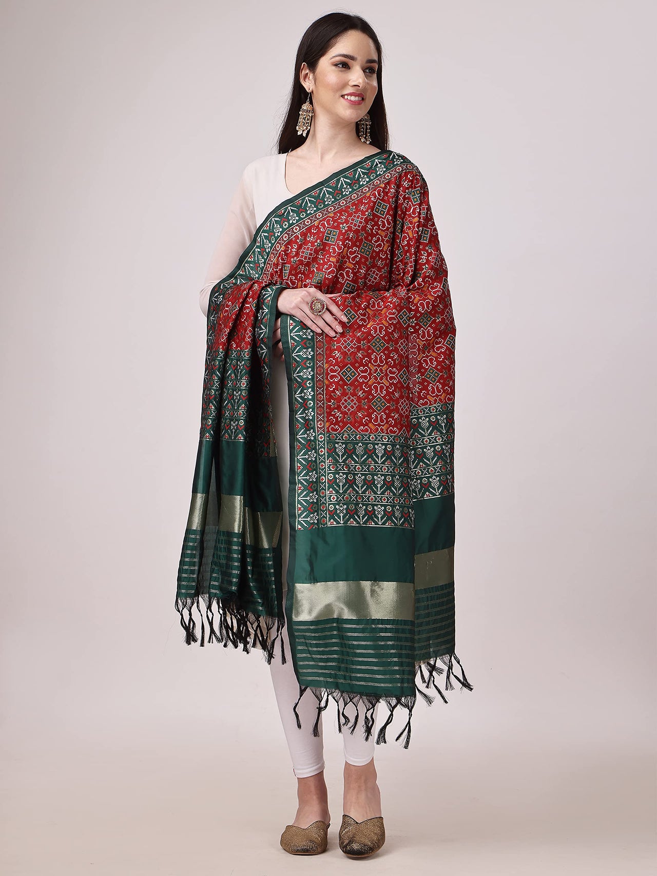 KAPAAHA Women's  Woven Silk Bandhani Patola Dupatta, Width 45 inch, Length 2.5 meter