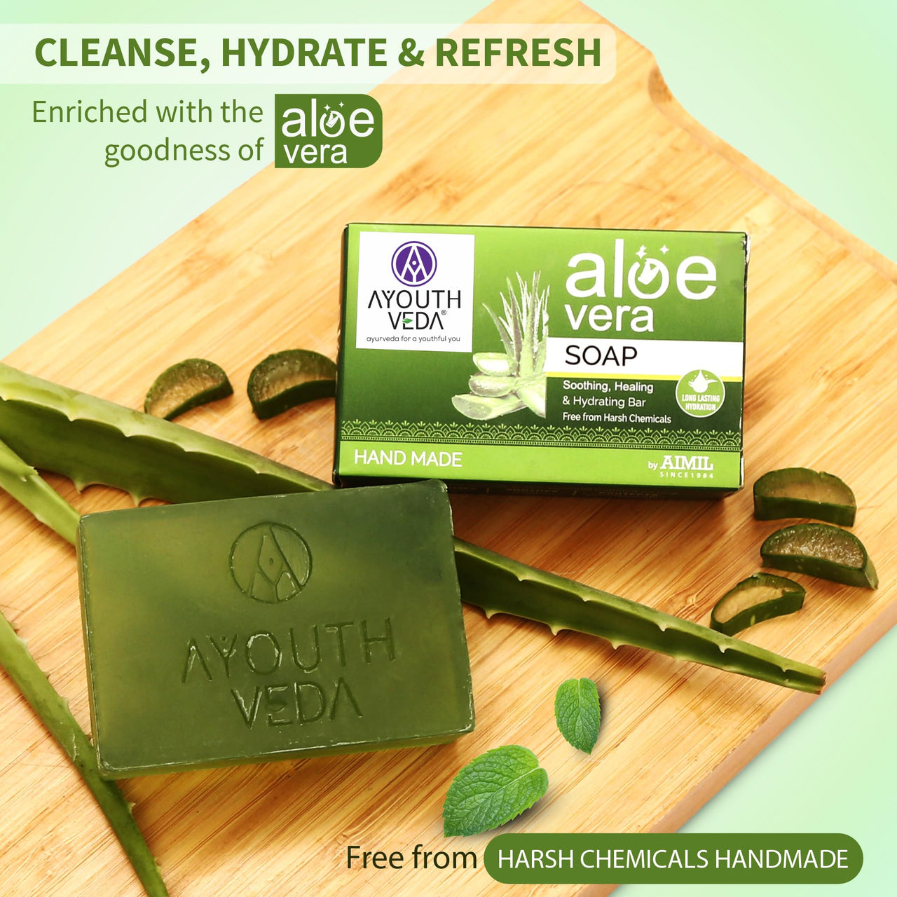 Ayouthveda Aloe Vera Bathing Bar for Nourishes & Hydrate the Skin (Pack of 3, 100g each)