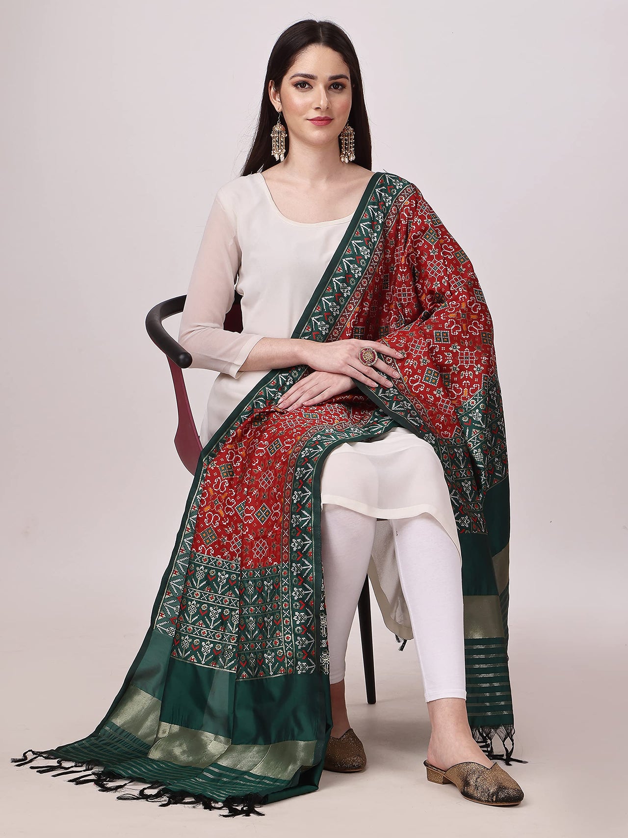 KAPAAHA Women's  Woven Silk Bandhani Patola Dupatta, Width 45 inch, Length 2.5 meter