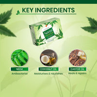 Ozone Neem Bathing Bar | Anti-Bacterial Soap for Acne & Rashes | Enriched with Neem, Coconut Oil & Castor Oil | Paraben-Free | 125g (Pack of 6)