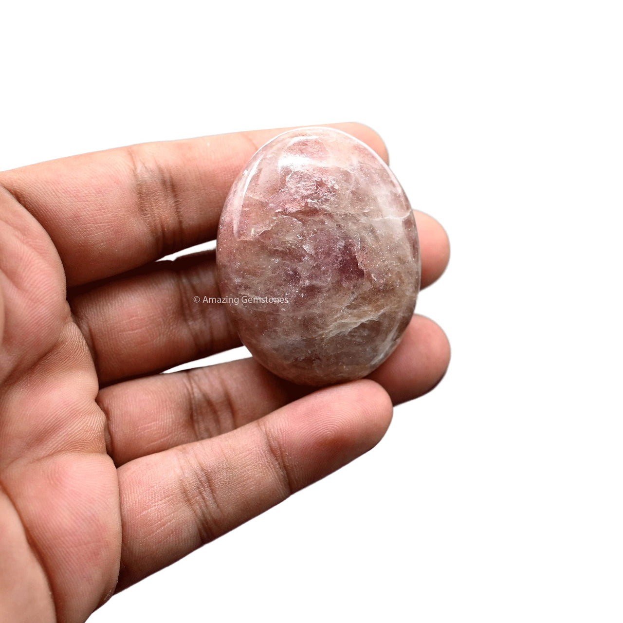 Strawberry Quartz Palm Stone - Hot Massage Worry Stone for Natural Body Chakra Balancing, Reiki Healing and Crystal Grid Strawberry Quartz