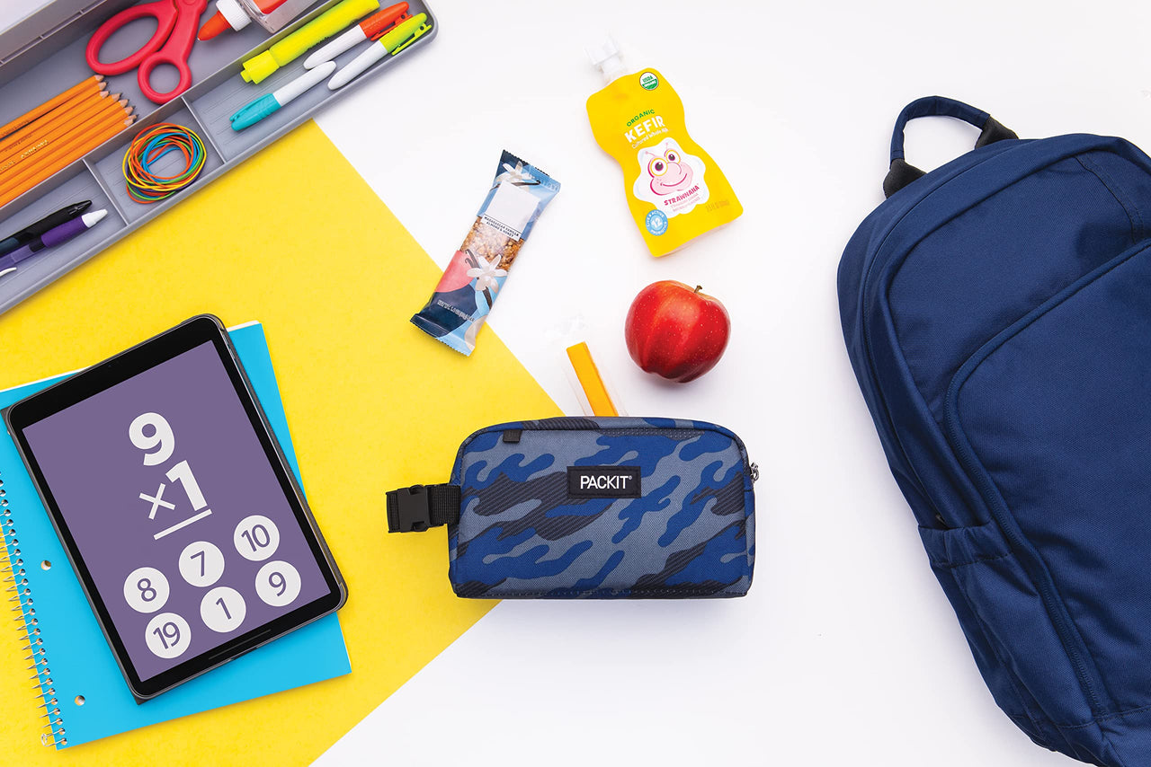 PackIt Freezable Snack Box, Sporty Camo Charcoal Navy, Built with EcoFreeze Technology, Collapsible, Reusable, Zip Closure with Buckle Handle, Great for All Ages and Fresh Snacks on the go