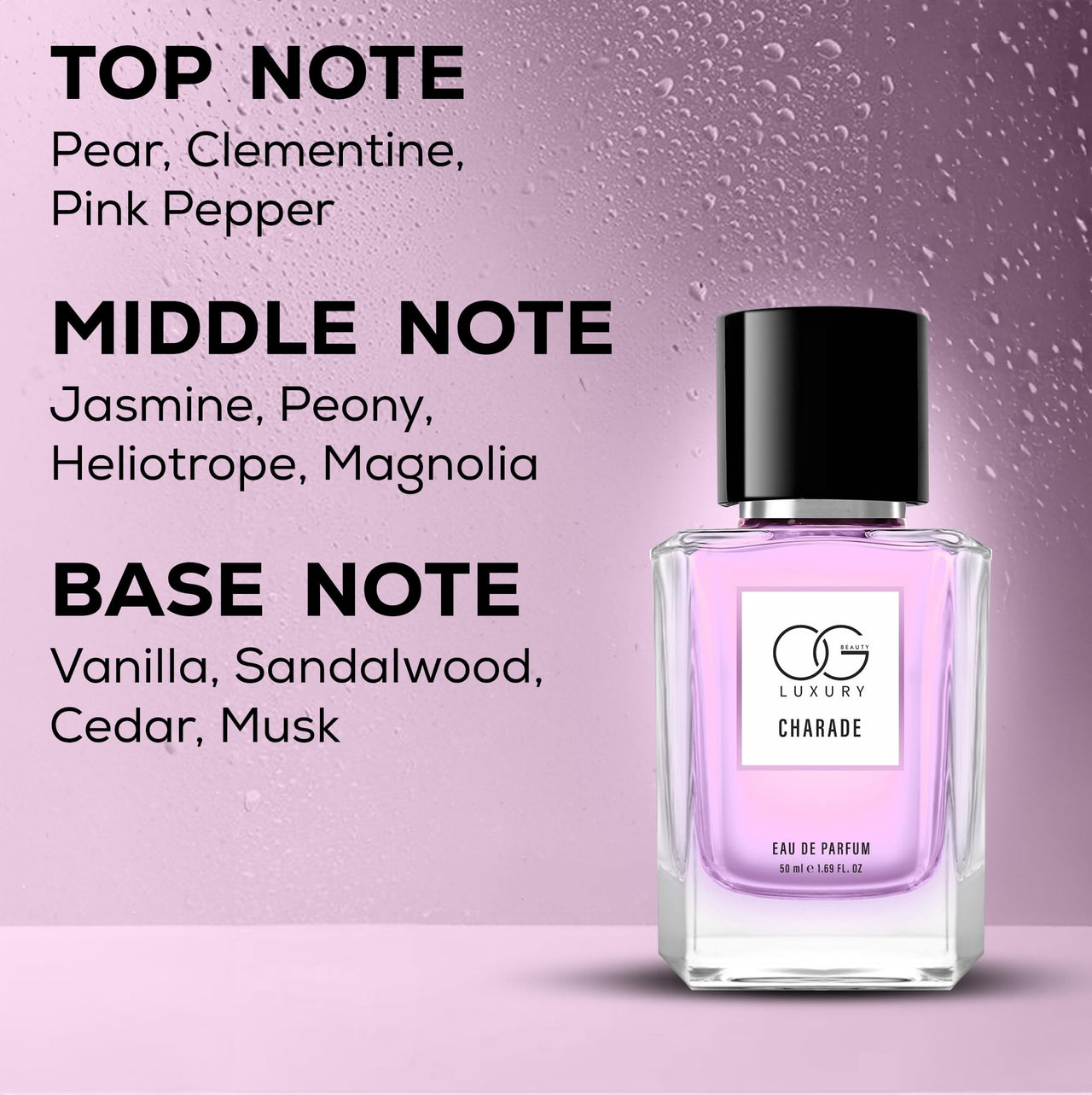 OG BEAUTY LUXURY Charade Eau De Parfum, 50ml | Elegant Perfume for Woman with Pear, Clementine & Pink Pepper | Enriched with Jasmine, Peony & Cedar | Long-Lasting Perfume for Every Occasion