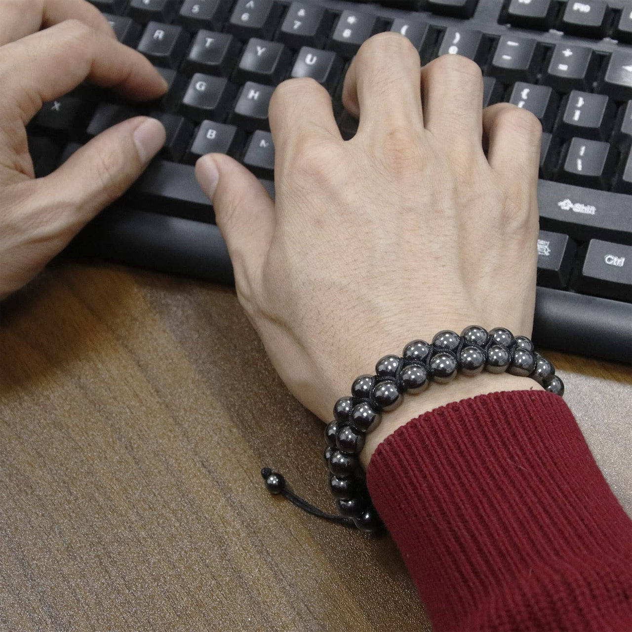 Genasto Natural Hematite Beads Bracelet Chakra Healing Crystal Stone Beaded Bracelet Premium Crystals Protection Stone Bracelet for Men Women Hematite Bracelet without magnetic