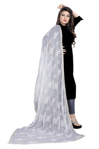 AKSHAR LLC Women's  Designer Pure Chiffon Dupatta with Pure Cotton Thread Embroidery Work