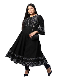 Yash Gallery Women's  Cotton Slub Bandhej Printed Anarkali Kurta for Women