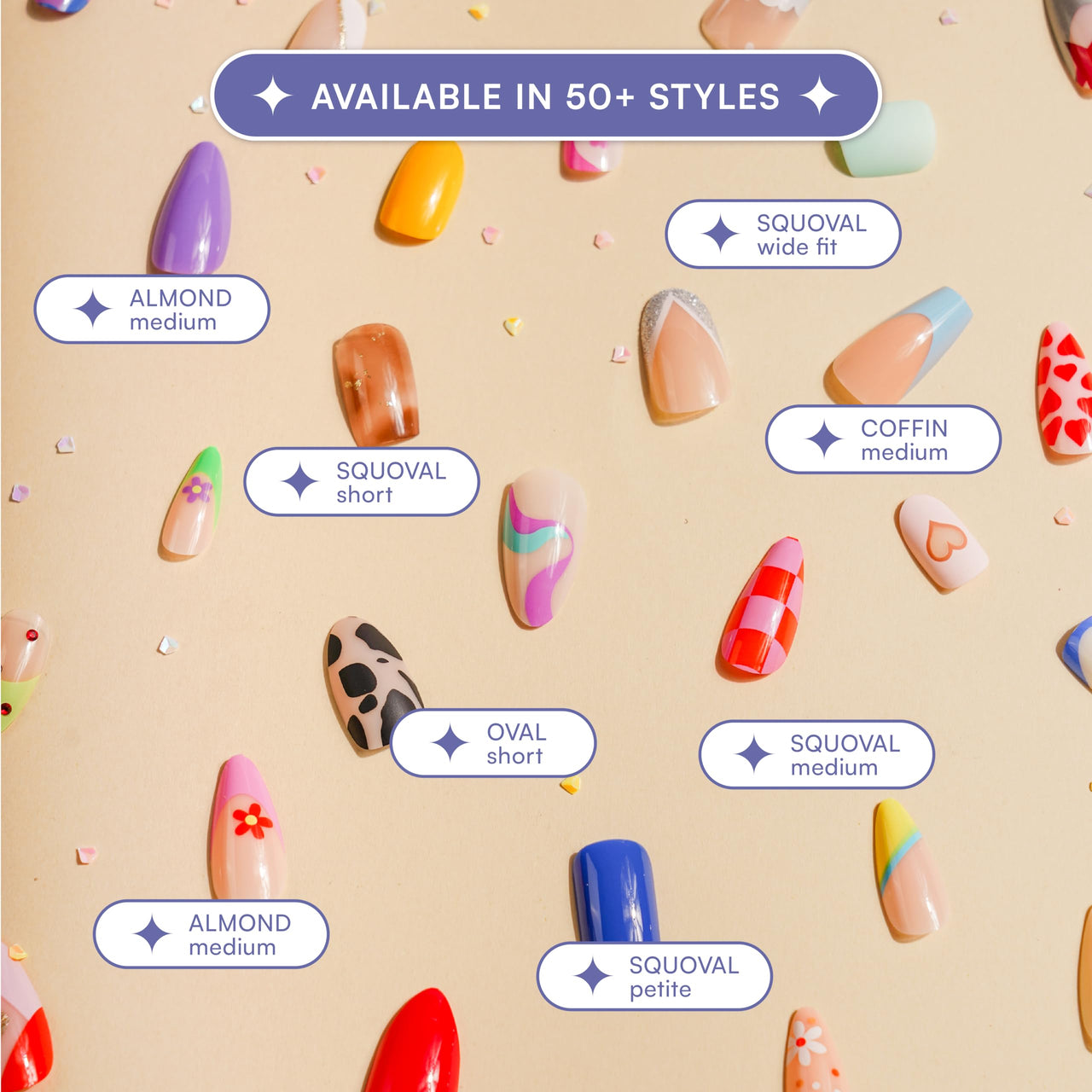 Gush Beauty Press On Nails | Reusable Nail Extensions | Artificial Fake Nails Set | For women (Abstract Purple Swirl - Medium Round)