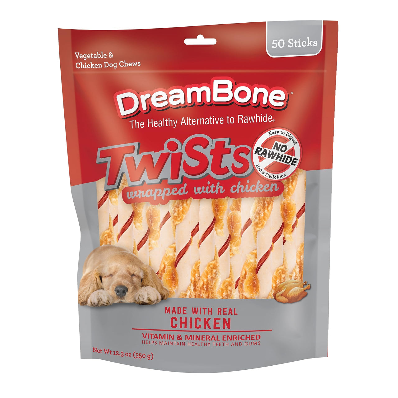 DreamBone Twist Sticks, Wrapped With Real Chicken, Rawhide-Free Chews For Dogs, 50 Count 12.3 Ounce (Pack of 1)