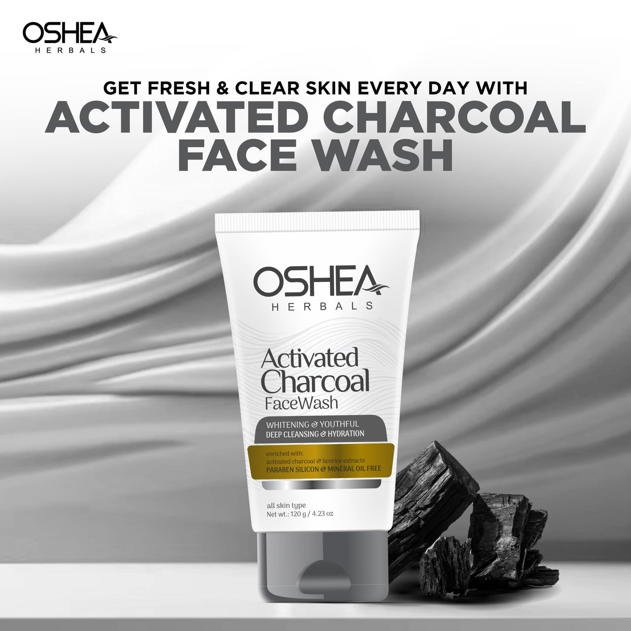 Oshea Herbals Activated Charcoal Facewash For Men and Women | Removes Black Heads & Uneven Skin Tone with Activated Charcoal & Licorice Extracts | Paraben, Silicon & Mineral Oil Free (Pack of 2)