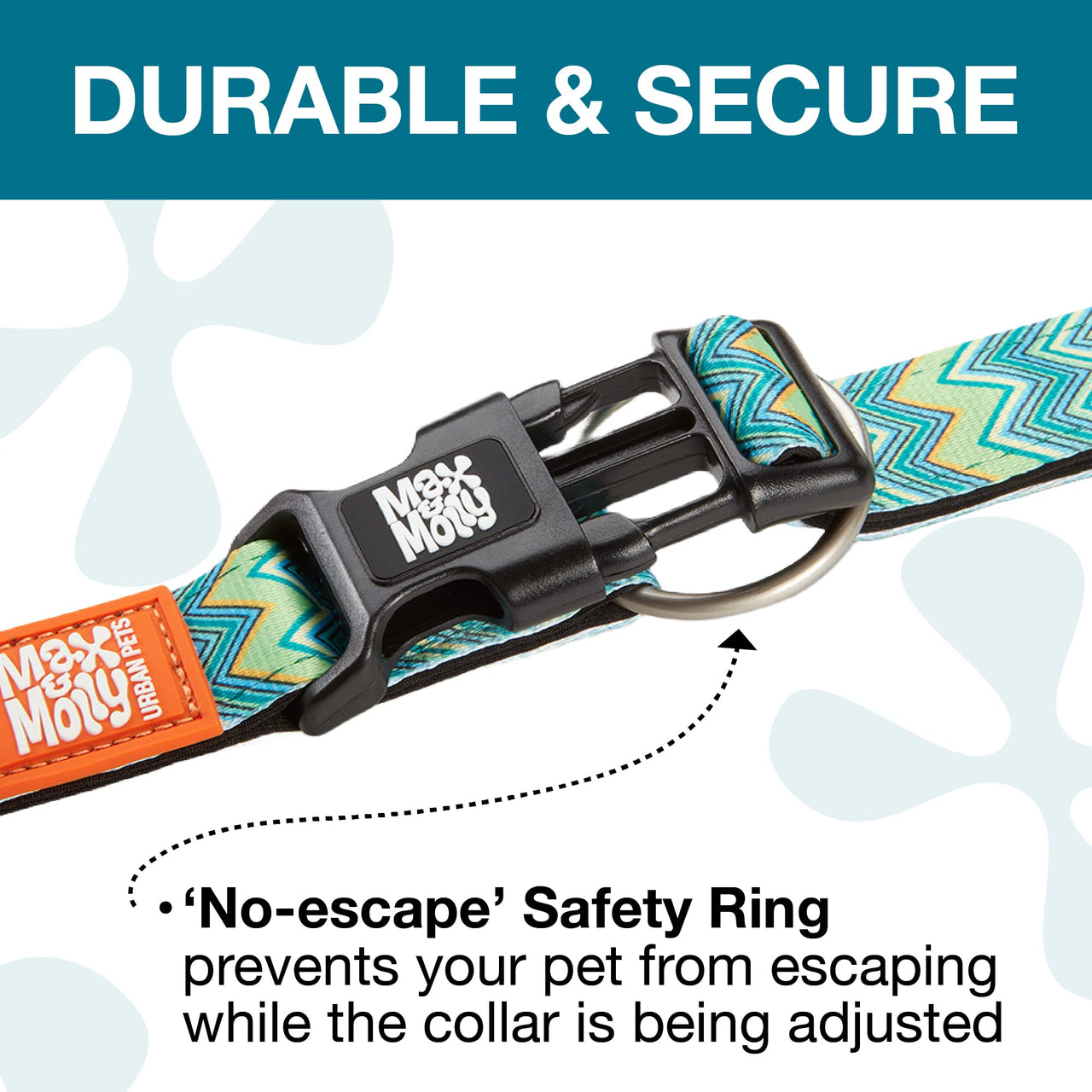 Max & Molly Soft Padded Neoprene Dog Collar w/Smart ID Gotcha! QR Pet Safety Tag, Durable, Waterproof, Anti-Stink, Machine Washable Collar for Dogs, Chevron Green Pattern, L Vintage Green L (15-25")
