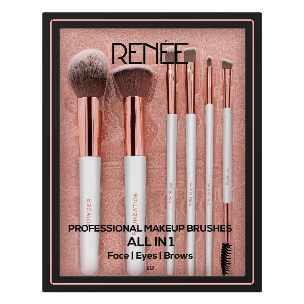 RENEE All In 1 Professional Makeup Brush Set of 6, Premium Easy To Hold & Precise Application For Face, Eyes & Brows | Cruelty Free & Uniquely Designed Super Soft Bristles For Unparalleled Precision