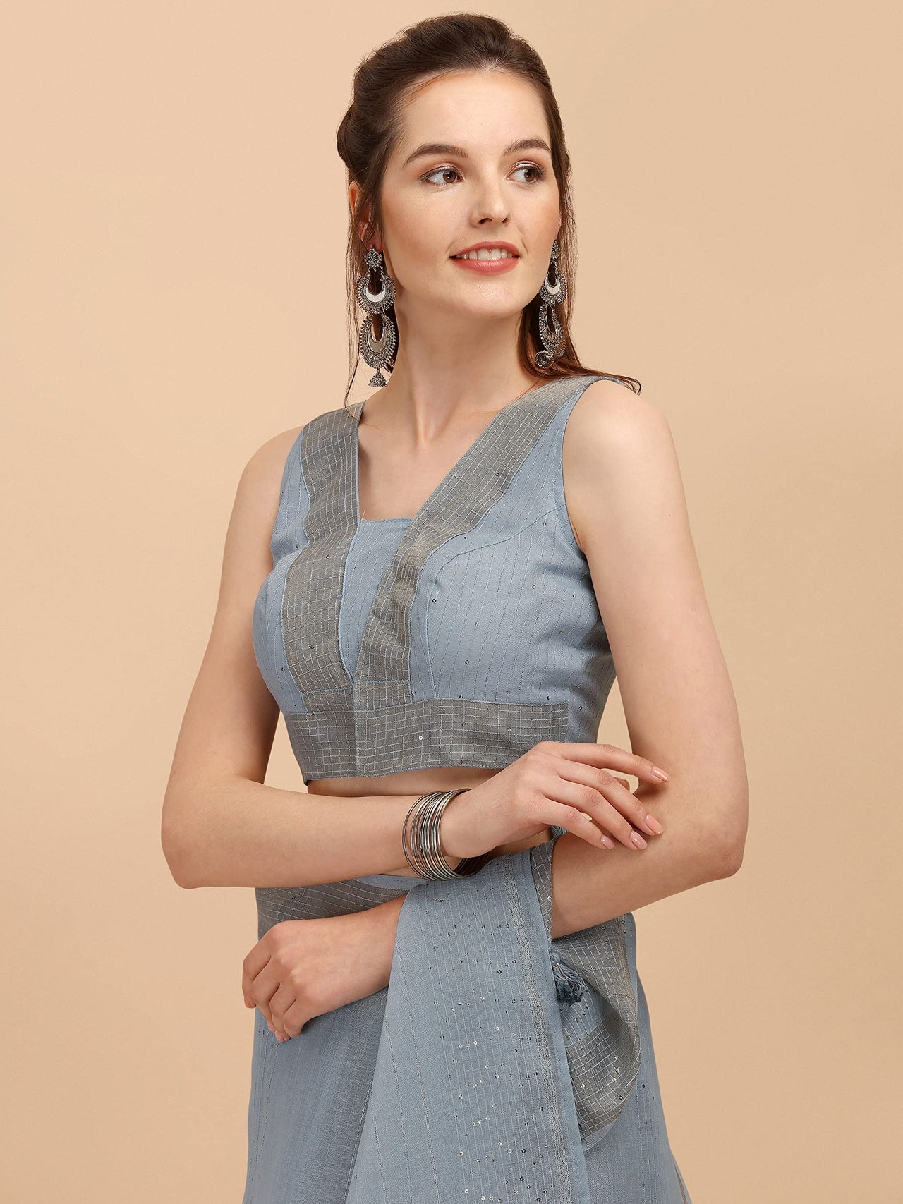 DUNGRANI Women's  Linen Saree With Blouse Piece