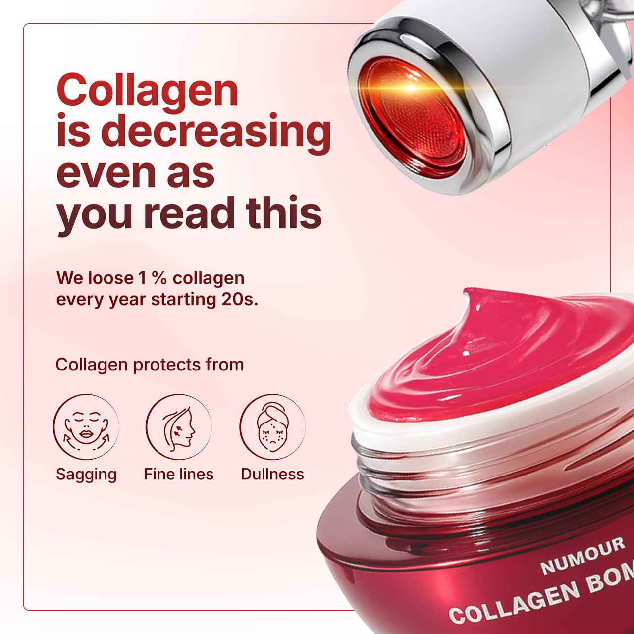 Numour Collagen Bombshell 30g | India’s 1st Korean Hydrolyzed Collagen Jelly | Sonic Massage & LED Red Light Therapy for Face | Sagging, Fine lines & Dullness | Anti-Aging Moisturizer | All Skin Types
