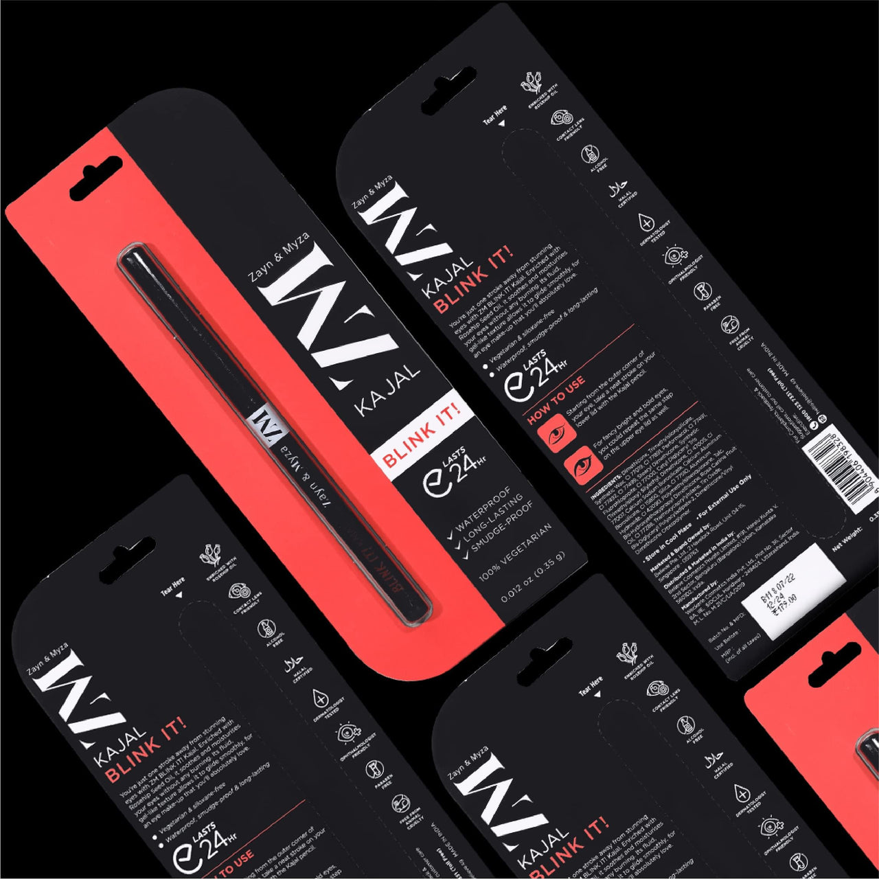 ZM Zayn & Myza Blink It Kajal - 24 hour long lasting, Smudge proof, Waterproof With Rosehip Oil, Jet Black, 0.35 g