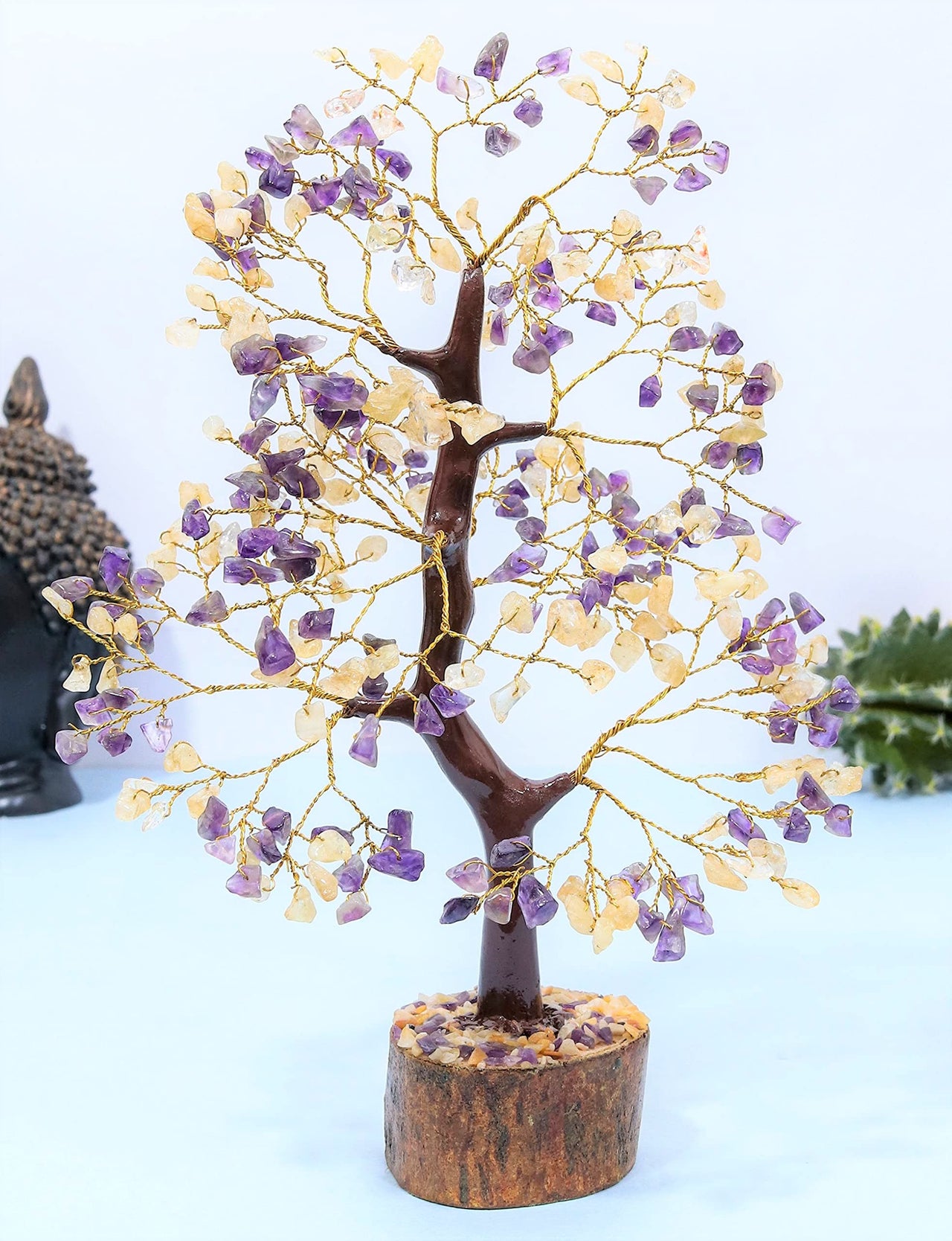 Amethyst & Citrine Crystal Tree of Life - Chakra Tree of Life, Handmade Gemstone Tree, Feng Shui Tree, Crystal Decoration, Money Tree, Spiritual Gift, Healing Crystal Tree, Gem Tree, Chakra Decor Citrine & Amethyst (Golden Wire)