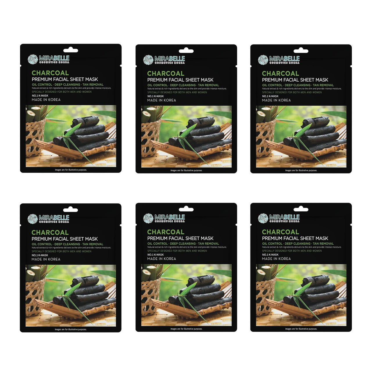 MIRABELLE COSMETICS KOREA Charcoal Facial Sheet Mask (Pack of 6)