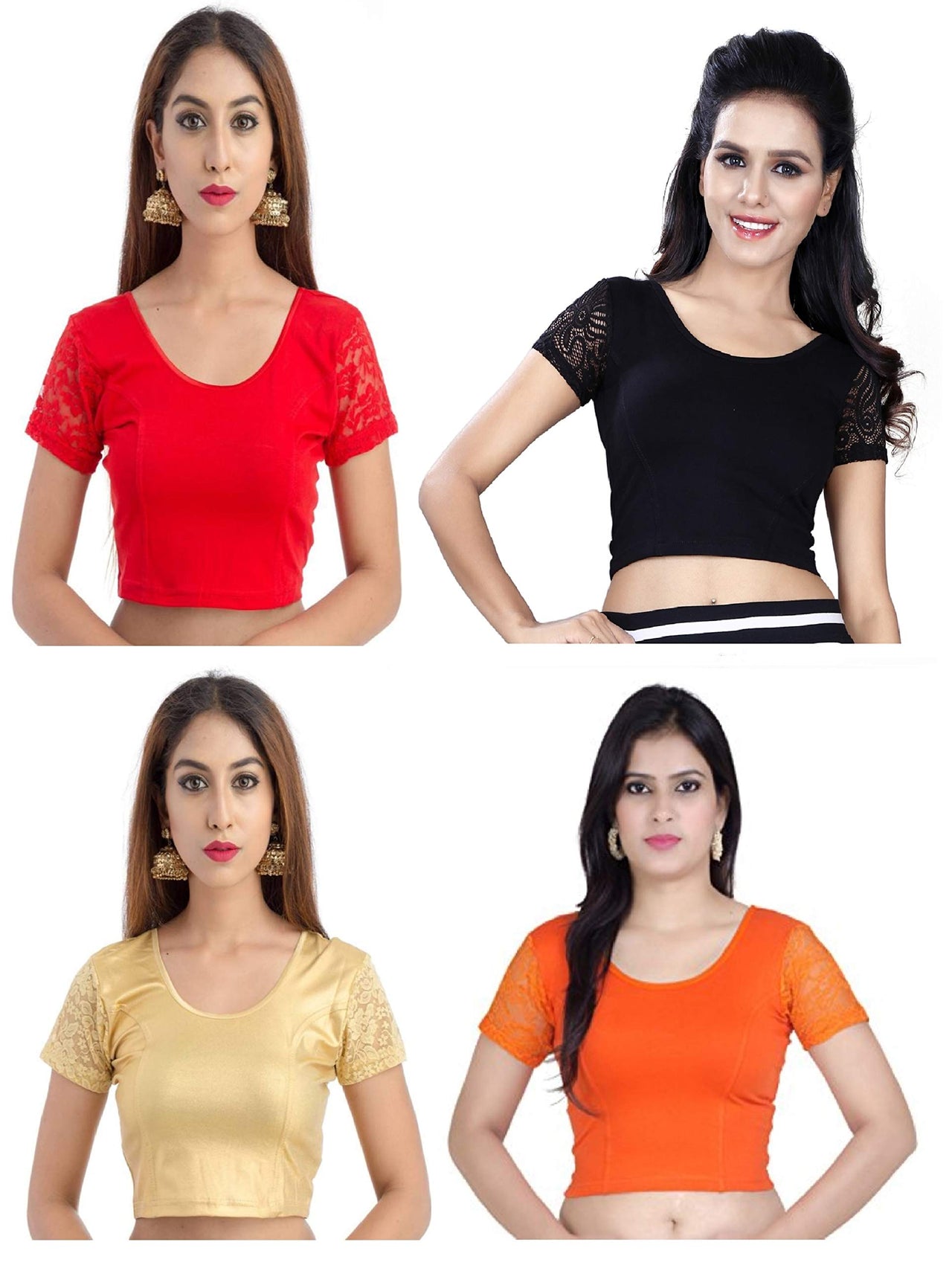 Fressia Fabrics Women's  Cotton Solid 3/4 Sleeve Saree Blouse