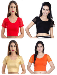 Fressia Fabrics Women's  Cotton Solid 3/4 Sleeve Saree Blouse