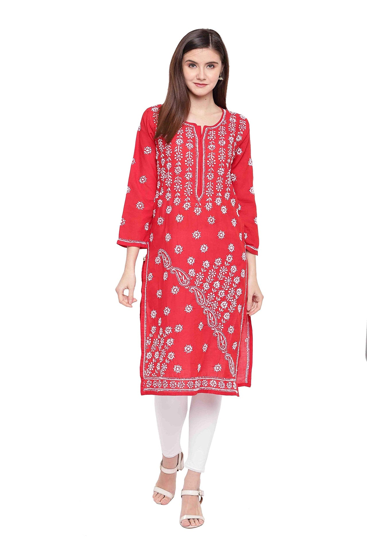 Ada Hand Embroidered Lucknowi Chikankari Ethnic Wear Cotton Kurta Kurti Tunic for Women